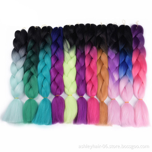 Wholesale Braiding 24 Inch 100G Braid Ombre Two Tone Color High Temperature Synthetic Fiber Braiding Hair Extension